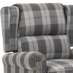 Living and Home Grey and Black Plaid Pattern Linen Pushback Recliner Armchair - Size: 105.5 x 87.5 x 156cm - Grey-Black - Wilko - thumbnail 5