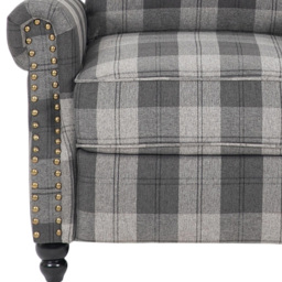 Living and Home Grey and Black Plaid Pattern Linen Pushback Recliner Armchair - Size: 105.5 x 87.5 x 156cm - Grey-Black - Wilko - thumbnail 6