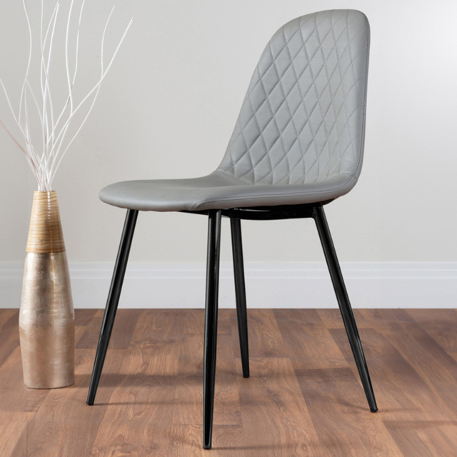 Furniturebox Solara Set of 2 Elephant Grey and Black Faux Leather Dining Chair - Wilko - image 1