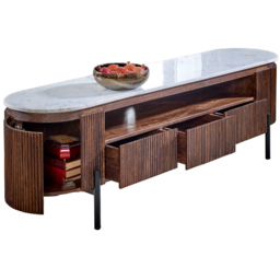 Brooklyn Opal 2 Door 3 Drawer Single Shelf Marble Top Mango Wood TV Unit - Brown - Wilko - thumbnail 4