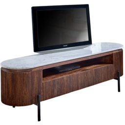 Brooklyn Opal 2 Door 3 Drawer Single Shelf Marble Top Mango Wood TV Unit - Brown - Wilko - thumbnail 3