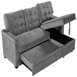 Furniture One 3 Seater Grey Velvet Corner Storage Sofa Bed - Wilko - thumbnail 5