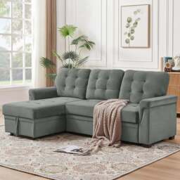 Furniture One 3 Seater Grey Velvet Corner Storage Sofa Bed - Wilko
