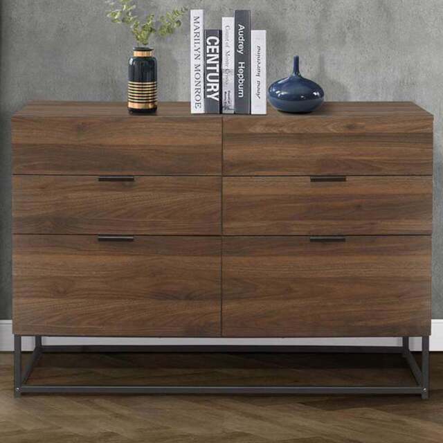 Houston 6 Drawer Walnut Wood Chest of Drawers - Size: 4 Drawer - Brown - Birlea - Wilko