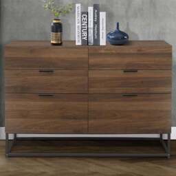Houston 6 Drawer Walnut Wood Chest of Drawers - Size: 4 Drawer - Brown - Birlea - Wilko - thumbnail 1