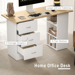 HOMCOM 3 Drawer 3 Shelf Computer Desk Natural - Size: 72 x 49 x 120cm - Brown - Wilko - thumbnail 5