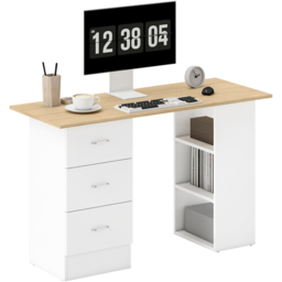 HOMCOM 3 Drawer 3 Shelf Computer Desk Natural - Size: 72 x 49 x 120cm - Brown - Wilko - thumbnail 3