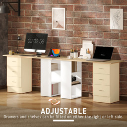 HOMCOM 3 Drawer 3 Shelf Computer Desk Natural - Size: 72 x 49 x 120cm - Brown - Wilko - thumbnail 7