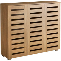 Home Source Oslo 3 Door Oak Effect Shoe Cabinet - Size: 98.2 x 114 x 33.6cm - Brown - Wilko - thumbnail 3