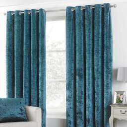 Paoletti Verona Teal Crushed Velvet Eyelet Curtain 168 x 229cm - Size: W 229 x D 168cm - Green - Wilko - thumbnail 1