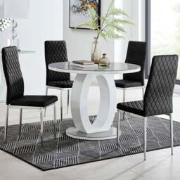 Furniturebox Lucia Valera 4 Seater Round Dining Set Grey Gloss Black and Chrome - Wilko - thumbnail 1