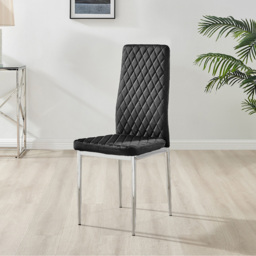 Furniturebox Lucia Valera 4 Seater Round Dining Set Grey Gloss Black and Chrome - Wilko - thumbnail 5