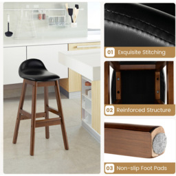 Costway Black Padded Seat Bar Stool with Backrest Set of 2 - Size: 40 x 43 x 83cm - Wilko - thumbnail 5