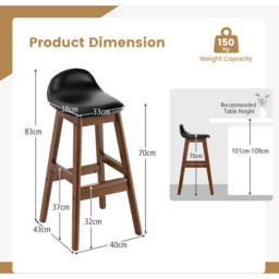 Costway Black Padded Seat Bar Stool with Backrest Set of 2 - Size: 40 x 43 x 83cm - Wilko - thumbnail 6