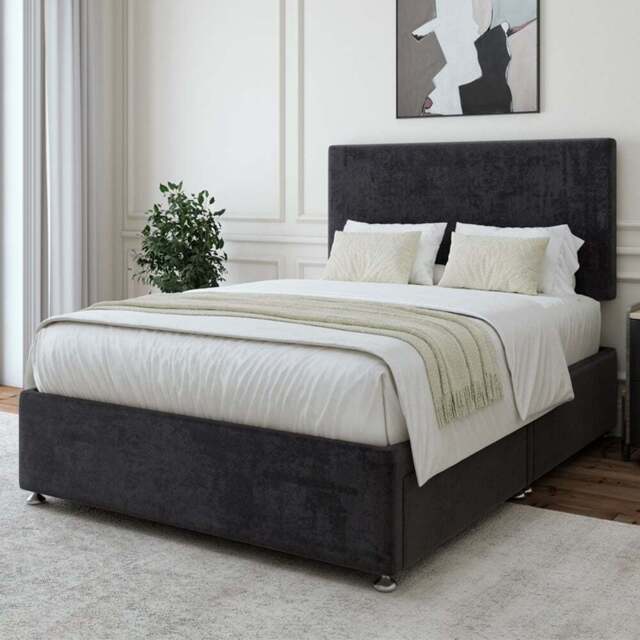 Bedmaster Single Black Naples Linen 2 Drawer Divan Base with Valencia Headboard - Wilko - image 1