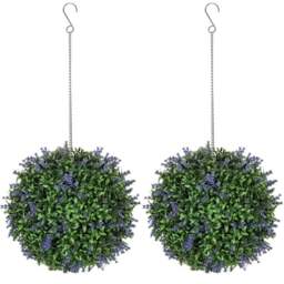 Portland Purple Artificial Plant Hanging Topiary Ball 2 Pack - Size: 27 x 27 x 27cm - Wilko