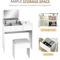 Portland White Dressing Table Set with Mirror - Size: 80 x 40 x 79cm - Wilko - thumbnail 7