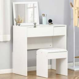 Portland White Dressing Table Set with Mirror - Size: 80 x 40 x 79cm - Wilko