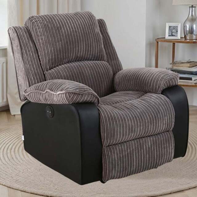Furniture Online Postana Grey Jumbo Cord Manual Recliner Chair - Size: 103 x 93 x 93cm - Wilko - image 1