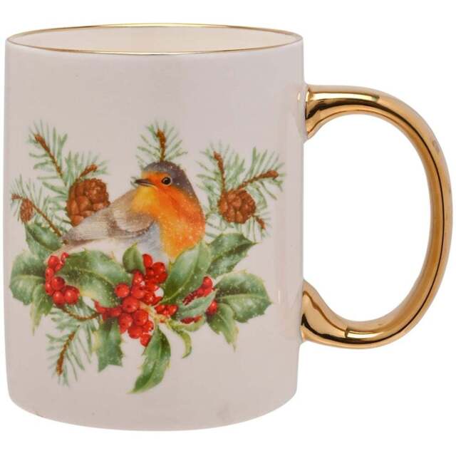 The Seasonal Gift Co. Robin Gold Electroplated Mug - Size: 9.5 x 12 x 8cm - White - Wilko - image 1