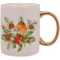 The Seasonal Gift Co. Robin Gold Electroplated Mug - Size: 9.5 x 12 x 8cm - White - Wilko