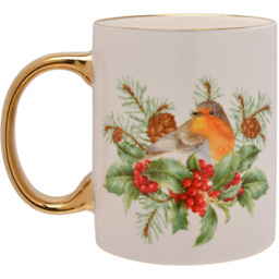 The Seasonal Gift Co. Robin Gold Electroplated Mug - Size: 9.5 x 12 x 8cm - White - Wilko - thumbnail 3