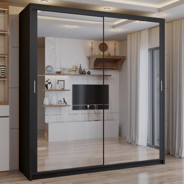 Sliding Wardrobes 4U 2 Sliding Door Black Full Length Mirrored Wardrobe 203cm - Size: 2 Door - Wilko - image 1