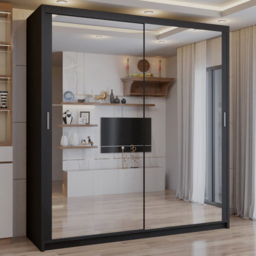 Sliding Wardrobes 4U 2 Sliding Door Black Full Length Mirrored Wardrobe 203cm - Size: 2 Door - Wilko - thumbnail 1