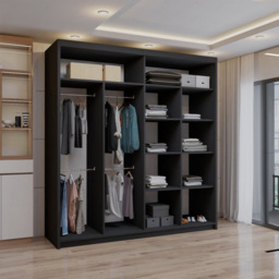 Sliding Wardrobes 4U 2 Sliding Door Black Full Length Mirrored Wardrobe 203cm - Size: 2 Door - Wilko - thumbnail 3