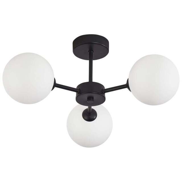 Contemporary Matte Black Ceiling Light with Opal White Globe Glass Shade - Size: 20 x 44 x 44cm - Happy Homewares - Wilko - image 1