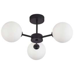Contemporary Matte Black Ceiling Light with Opal White Globe Glass Shade - Size: 20 x 44 x 44cm - Happy Homewares - Wilko