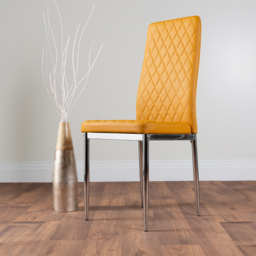 Furniturebox Copeland Valera Marble Effect 6 Seater Dining Set White Mustard and Chrome - Yellow - Wilko - thumbnail 4