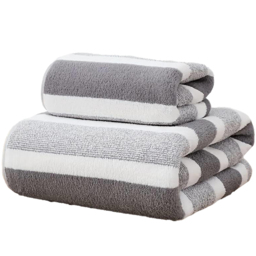 Dyzi Grey Striped Ultra Absorbent Quick Dry Hand and Bath Towel Set - Size: 140 x 70 x 3cm - Wilko