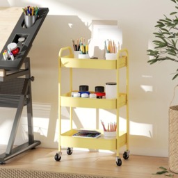 HOMCOM 3-Tier Yellow Mesh Basket Rolling Utility Cart - Size: 79 x 30.6 x 45cm - Wilko - thumbnail 4