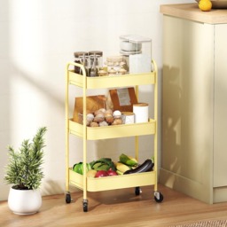 HOMCOM 3-Tier Yellow Mesh Basket Rolling Utility Cart - Size: 79 x 30.6 x 45cm - Wilko - thumbnail 3