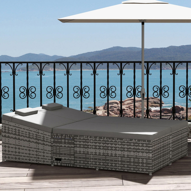 Outsunny Grey Rattan Sun Lounger with Cushions - Size: 198 x 129 x 105cm - Wilko - image 1