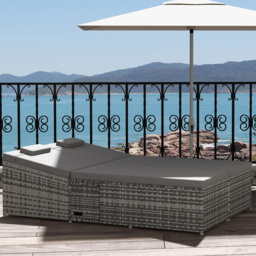 Outsunny Grey Rattan Sun Lounger with Cushions - Size: 198 x 129 x 105cm - Wilko - thumbnail 1