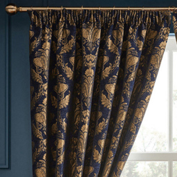 Paoletti Shiraz Navy Floral Jacquard Pencil Pleat Curtain 229 x 229 - Size: W 229 x D 229cm - Blue - Wilko - thumbnail 3