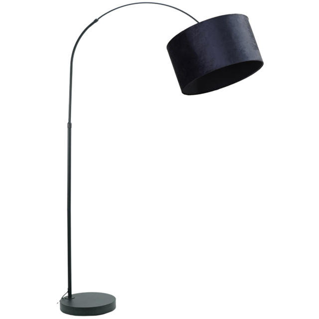 ValueLights Louis Navy Blue Velvet Drum Shade Black Curved LED Floor Lamp - Size: 180 x 45 x 105cm - Wilko - image 1