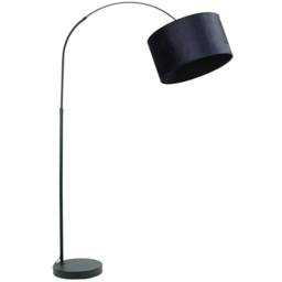 ValueLights Louis Navy Blue Velvet Drum Shade Black Curved LED Floor Lamp - Size: 180 x 45 x 105cm - Wilko