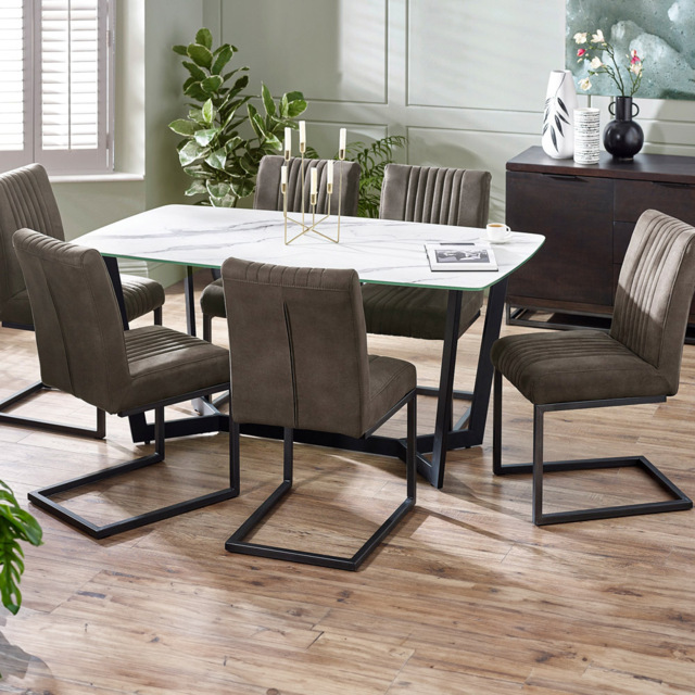 Julian Bowen Olympus Brooklyn and Marble Effect 6 Seater Dining Set White and Charcoal - Wilko - image 1