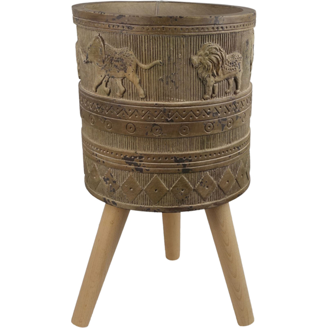 Leaf Jungle Brown Lion Elephant Embossed Composite Planter with Legs 29 x 43cm - Size: 55 x 29 x 29cm - Wilko - image 1