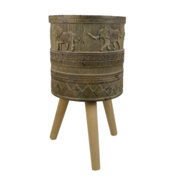 Leaf Jungle Brown Lion Elephant Embossed Composite Planter with Legs 29 x 43cm - Size: 55 x 29 x 29cm - Wilko - thumbnail 6