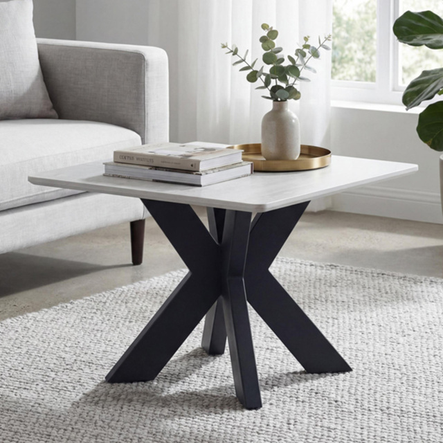 wilko Verona Ceramic Side Table - Size: 45 x 50 x 50cm - Ivory - Shankar - image 1