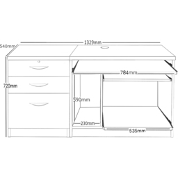 R White Cabinets 2 Drawer Single Cabinet Set-06 Computer Desk Brown - Size: 72.8 x 132.9 x 54cm - Wilko - thumbnail 6