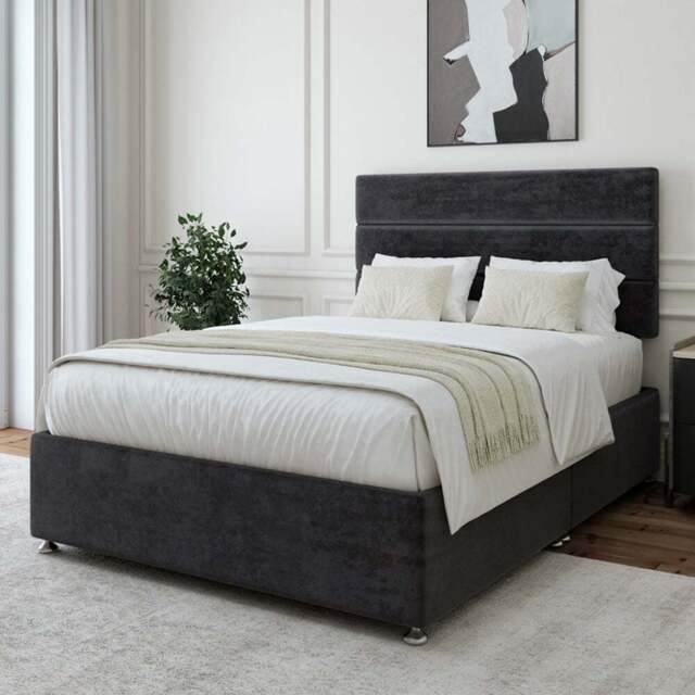 Bedmaster Single Black Naples Velvet Divan Base with Milan Headboard - Wilko - image 1