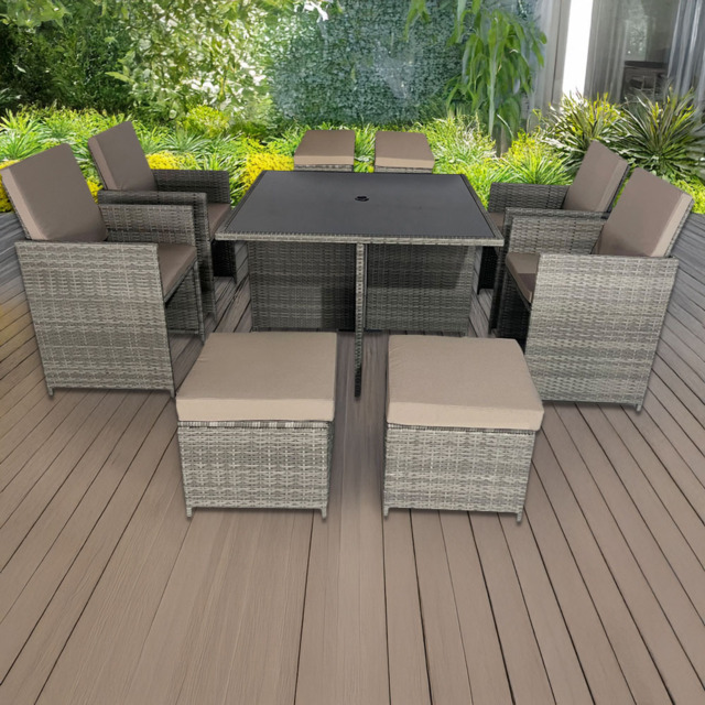 Furniture One 8 Seater Rattan Cube Garden Dining Set - Grey - Wilko - image 1