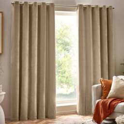 Yard Natural Heavy Chenille Velvet Eyelet Curtain 229 x 183cm - Size: W 183 x D 229cm - Cream - Yard Living - Wilko