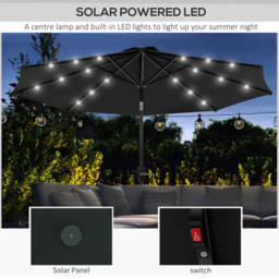 Outsunny Black 24 LED Crank and Tilt Umbrella Parasol 2.7m - Size: 145.5 x 15 x 15cm - Wilko - thumbnail 5