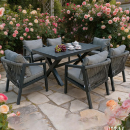Furniture One 6 Seater Grey Aluminium Garden Dining Set - Wilko - thumbnail 1